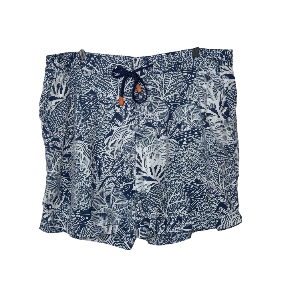 Tori Richard Swim Trunks 38 Navy Blue Coral Reef Print Mesh Lined Board Shorts